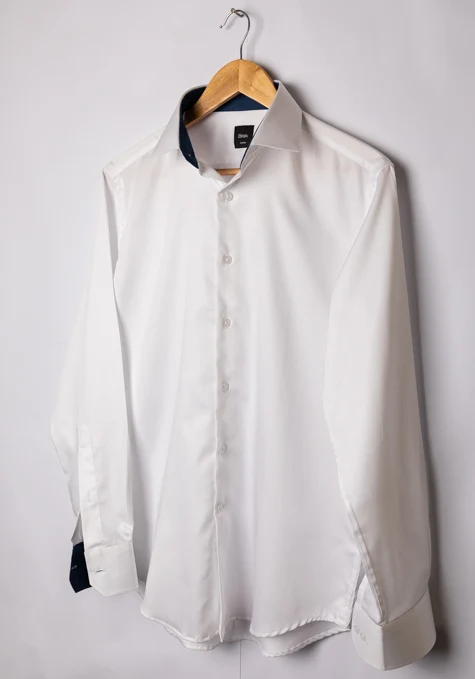 Pearl White Stretch Shirt With Navy Contrast - Image 3
