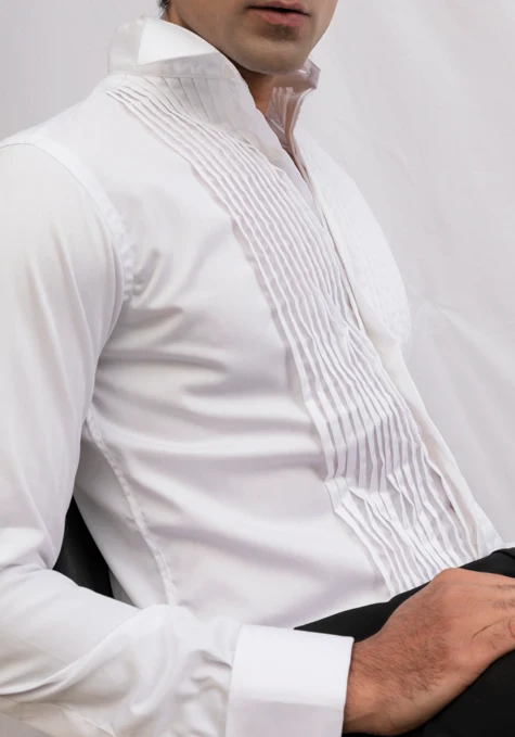 White 60's Poplin Tuxedo Shirt - Wingtip Collar - Image 4
