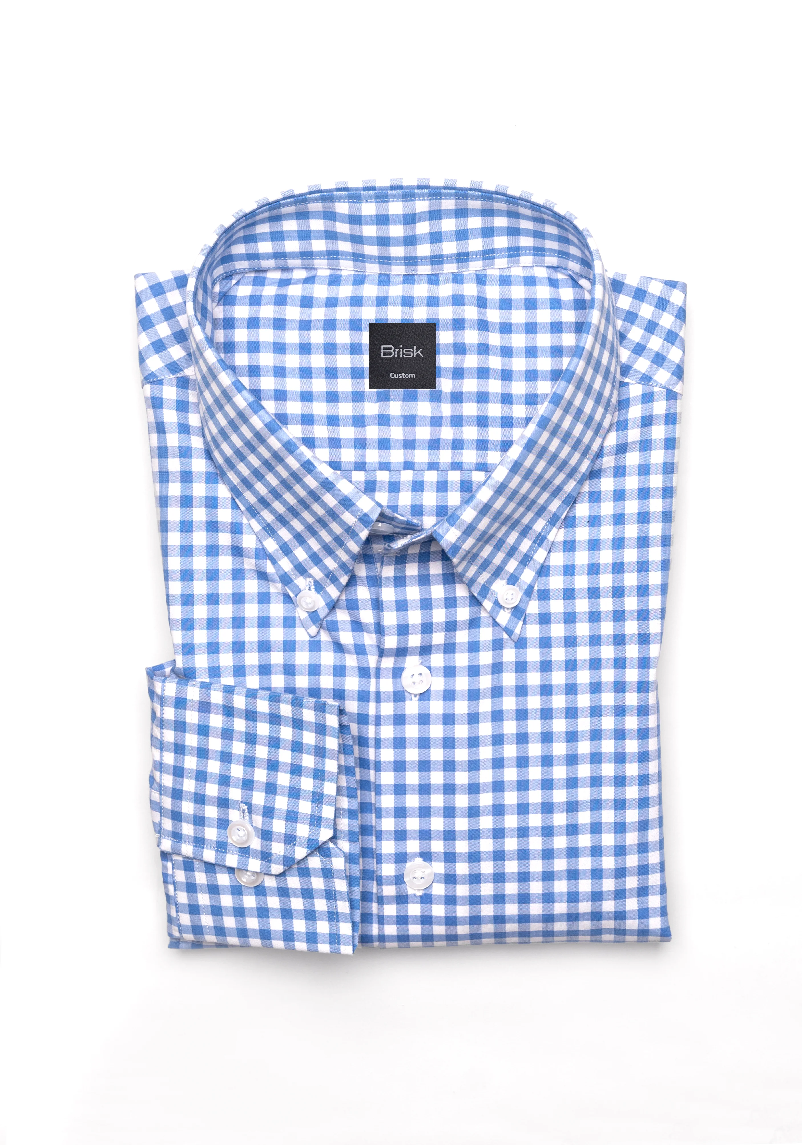 Sky Blue Gingham Crisp Pima Cotton Shirt - Button Down Collar Unused Sample