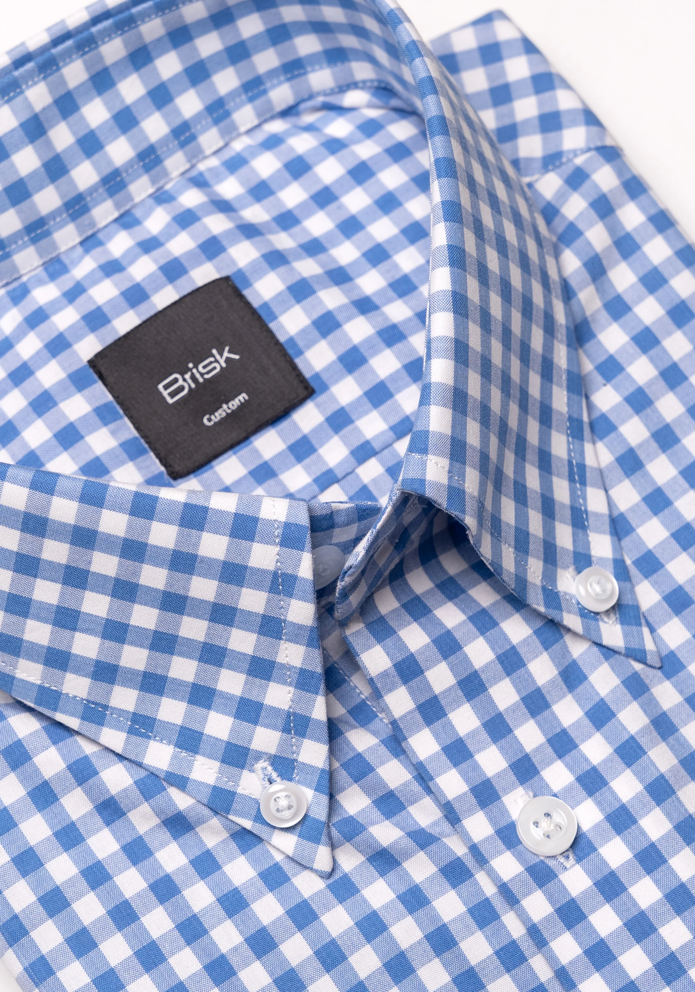 Sky Blue Gingham Crisp Pima Cotton Shirt - Button Down Collar Unused Sample - Image 2