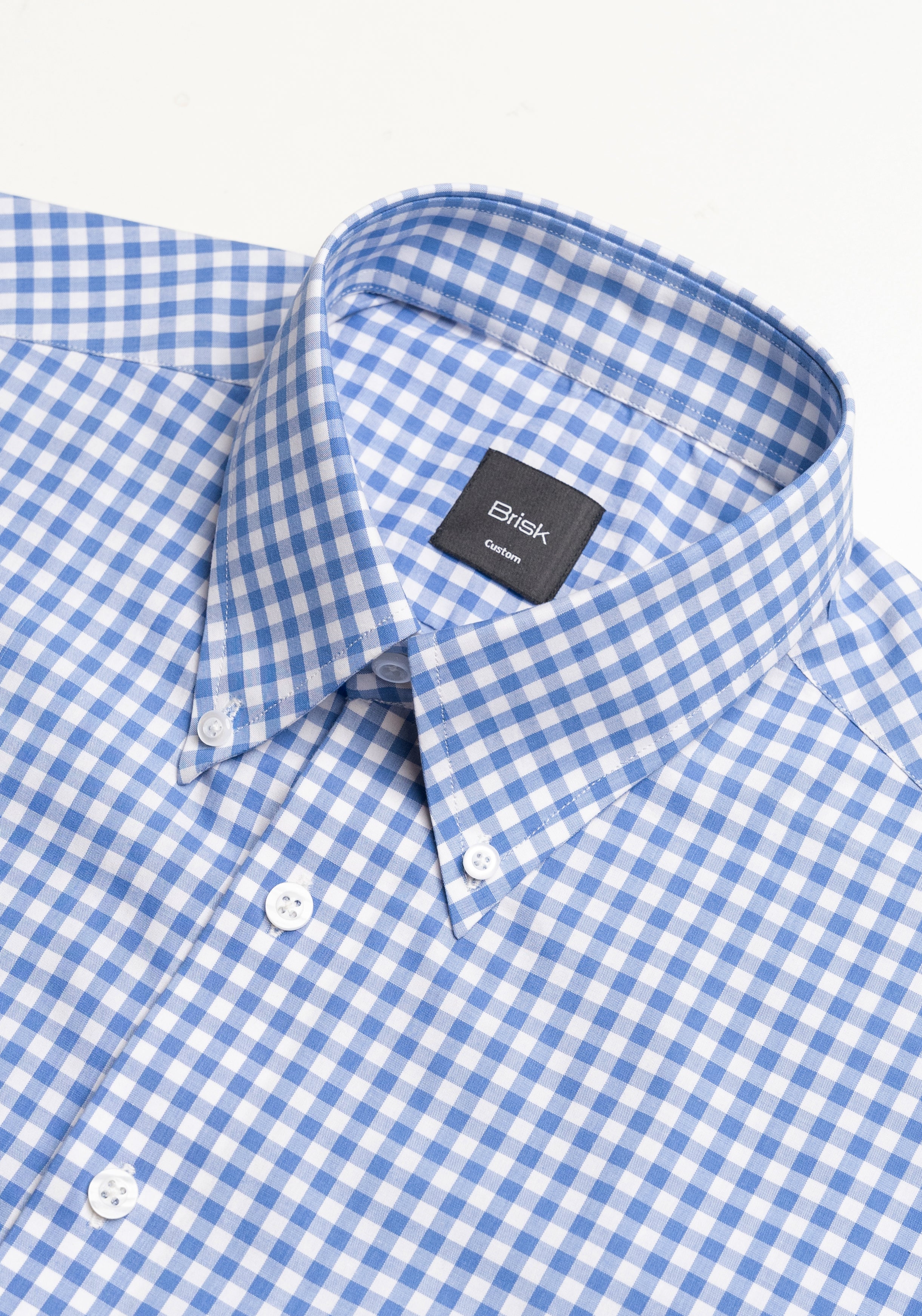 Sky Blue Gingham Crisp Pima Cotton Shirt - Button Down Collar Unused Sample - Image 3