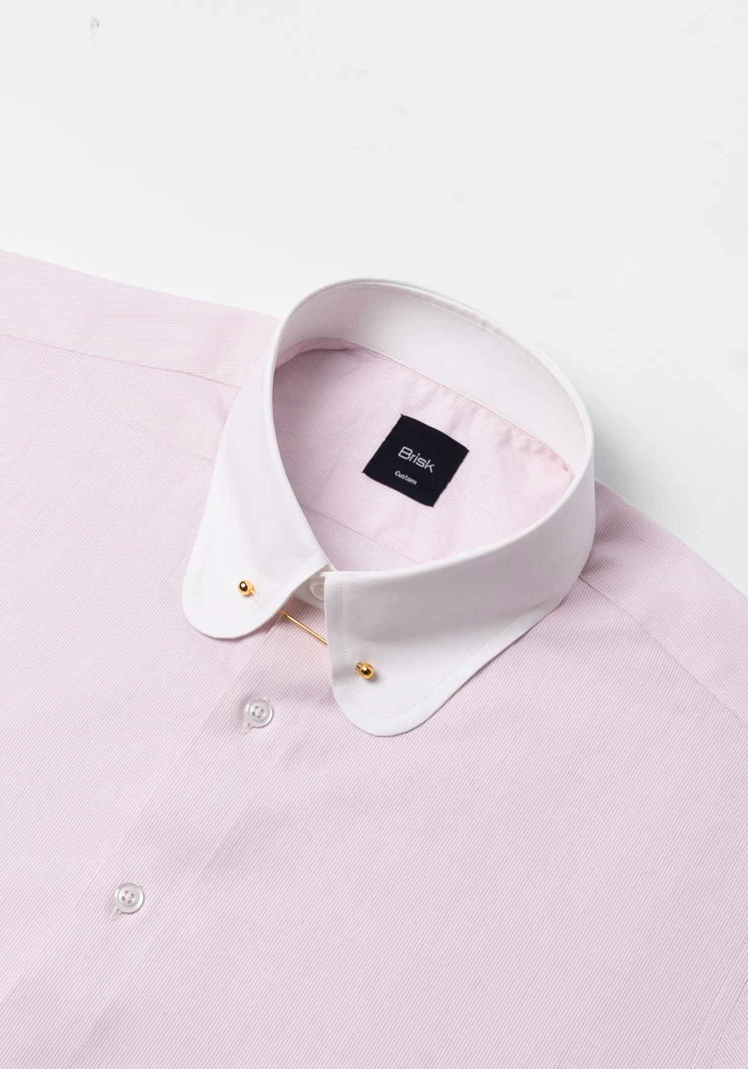 Soft Pink Pinstripes Pima Cotton Shirt - White Club Golden Pin Collar & French Cuffs - Image 3