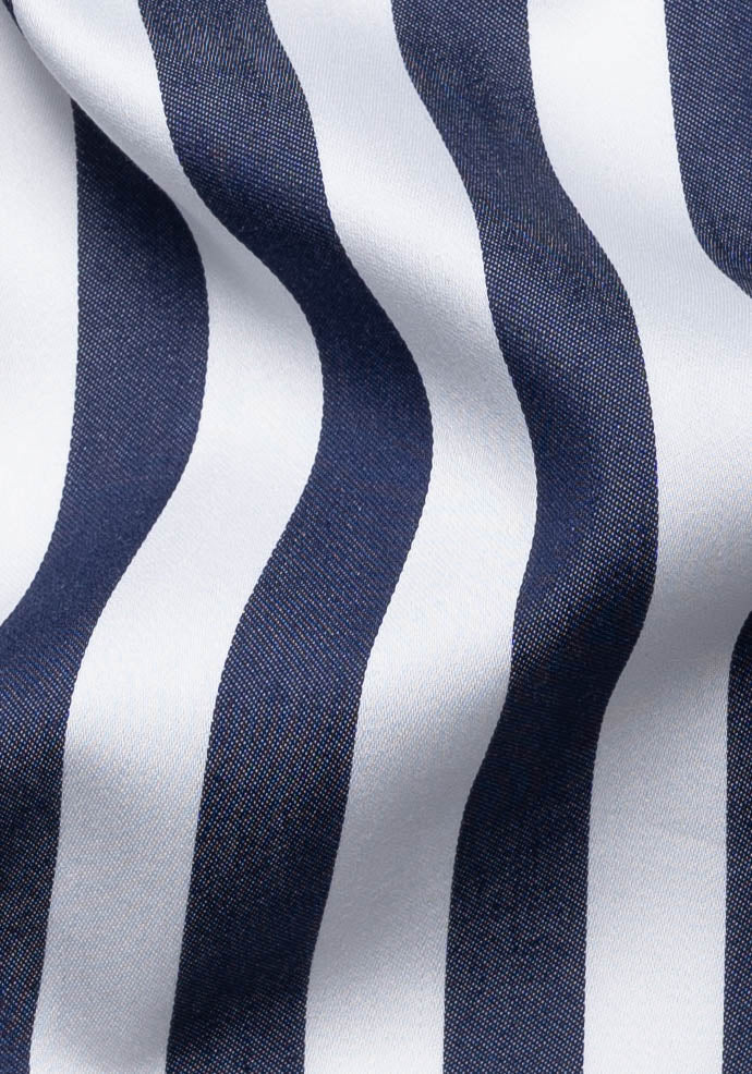 Super Fine 70's Navy Blue Bold Stripes - Wrinkle Resistant Unused Sample - Image 3