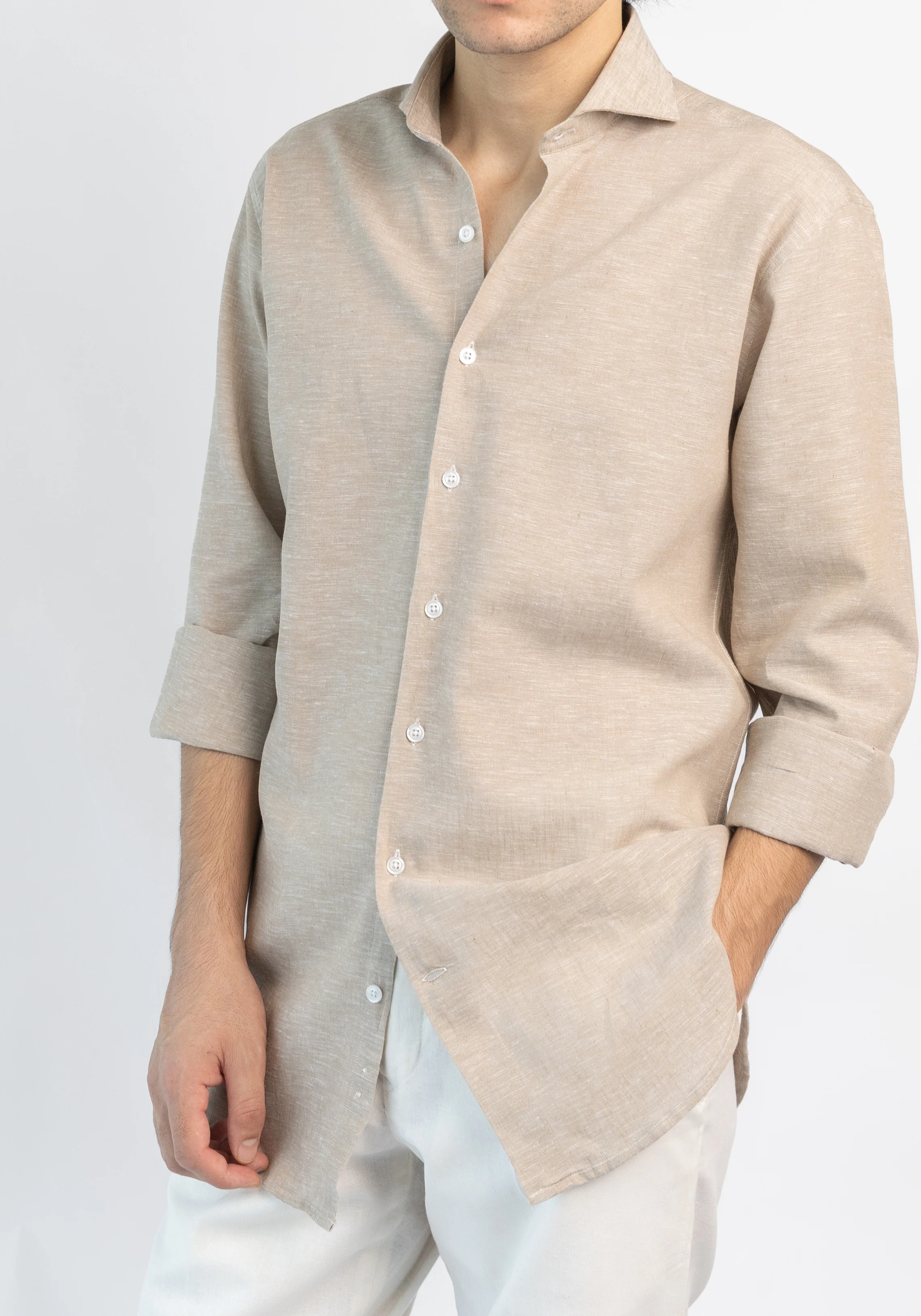 Tan Cotton-Linen Shirt - Image 4