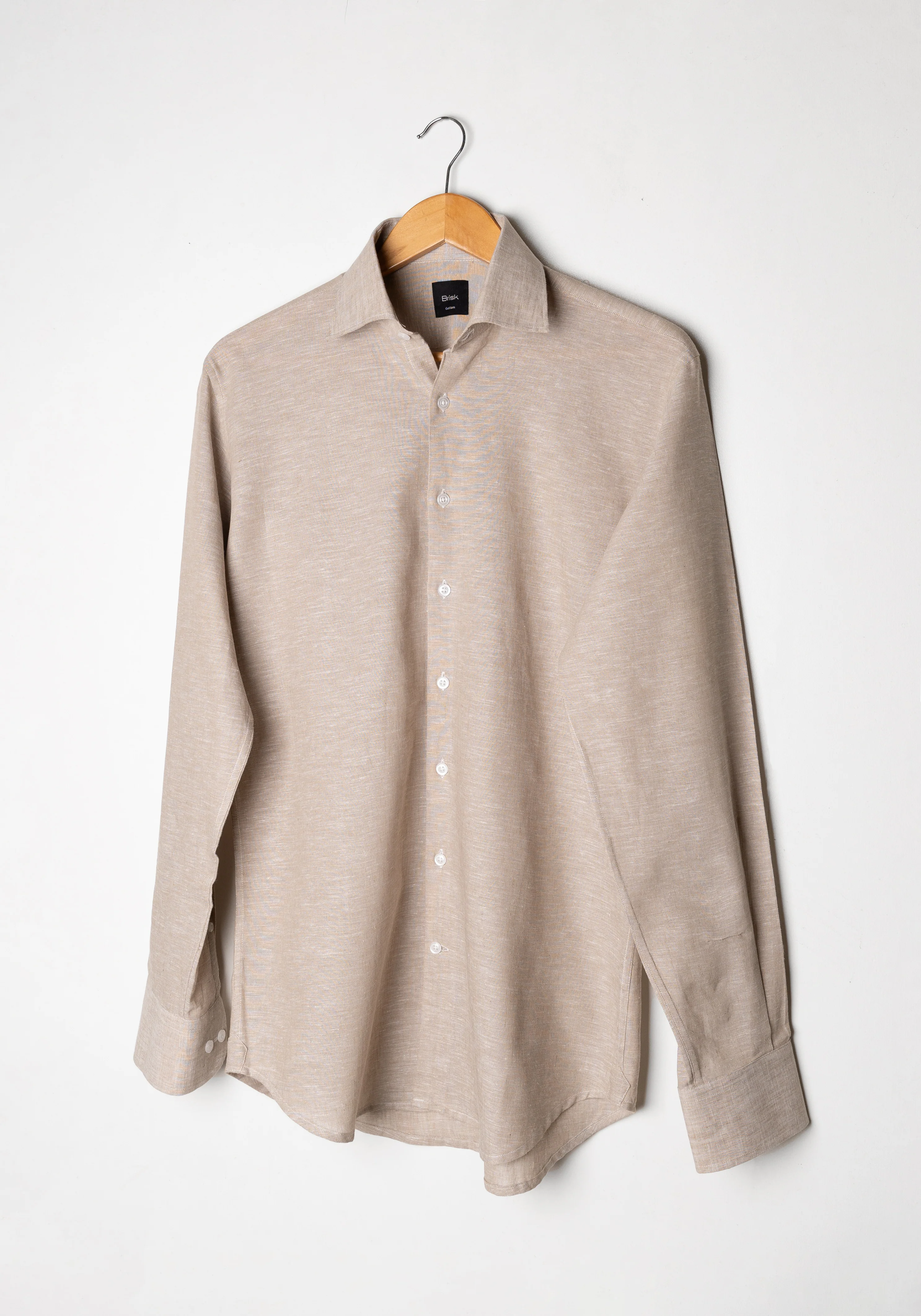 Tan Cotton-Linen Shirt - Cutaway Classic Collar - Image 5