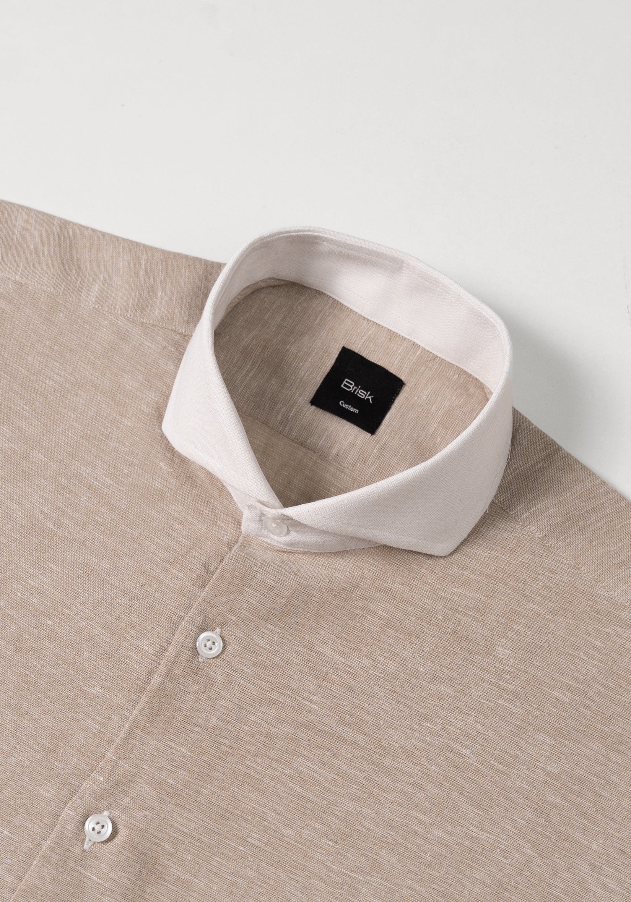 Tan Cotton-Linen Shirt - White Cutaway Extreme Collar - Image 2
