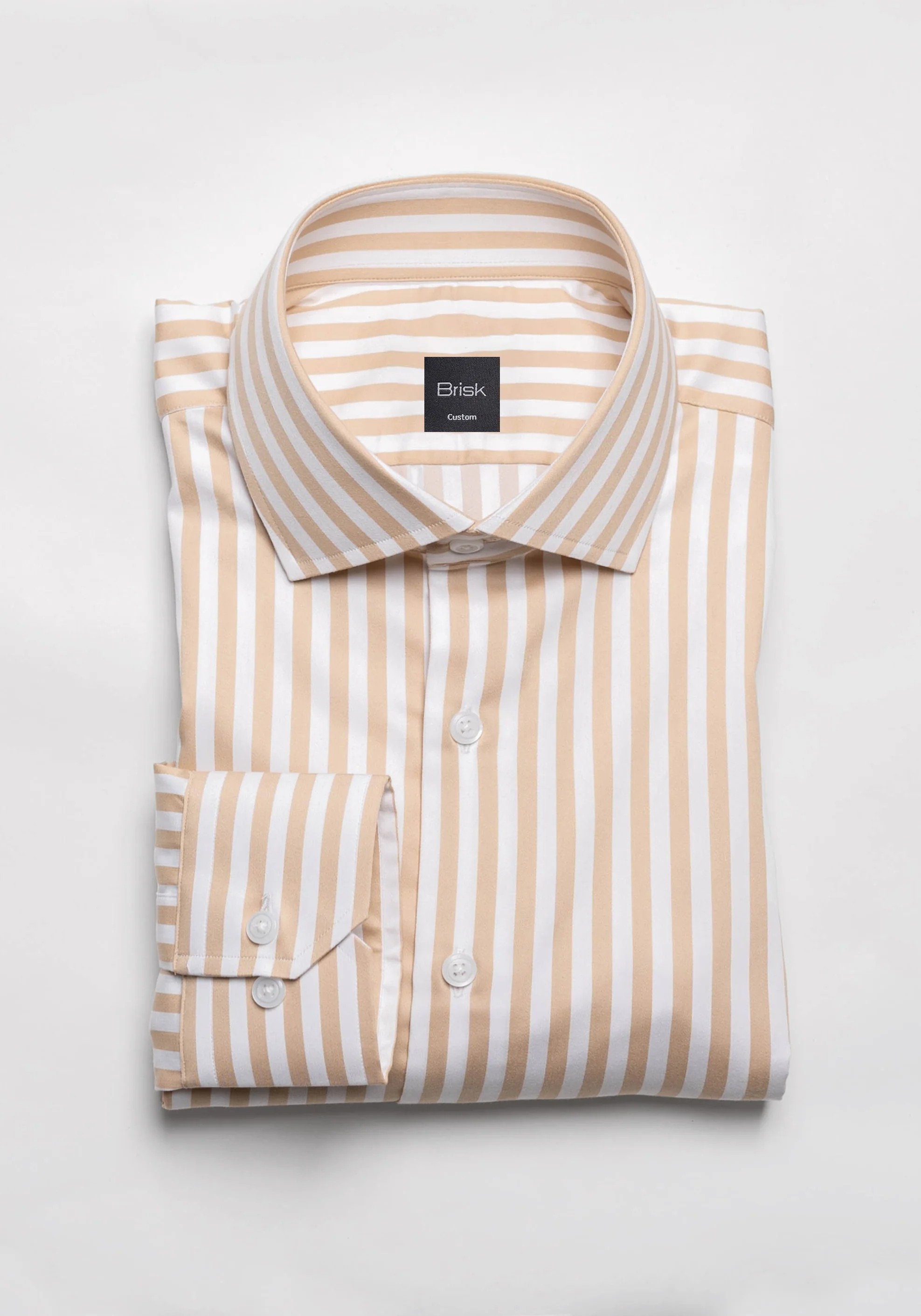 Tan Fine Stretch Stripes Shirt Unused Sample