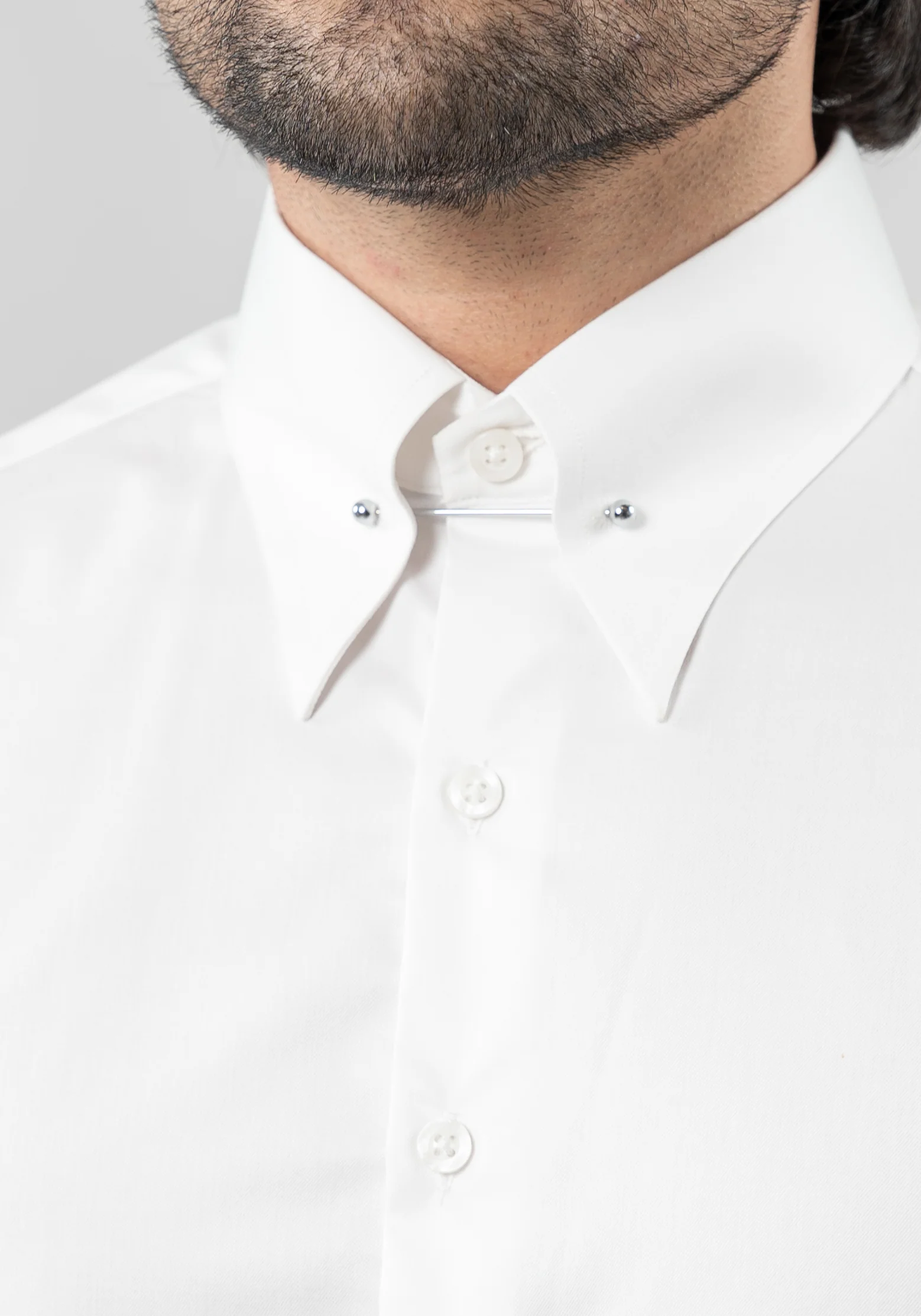 White 60's Poplin Collar Pin Shirt - Image 3