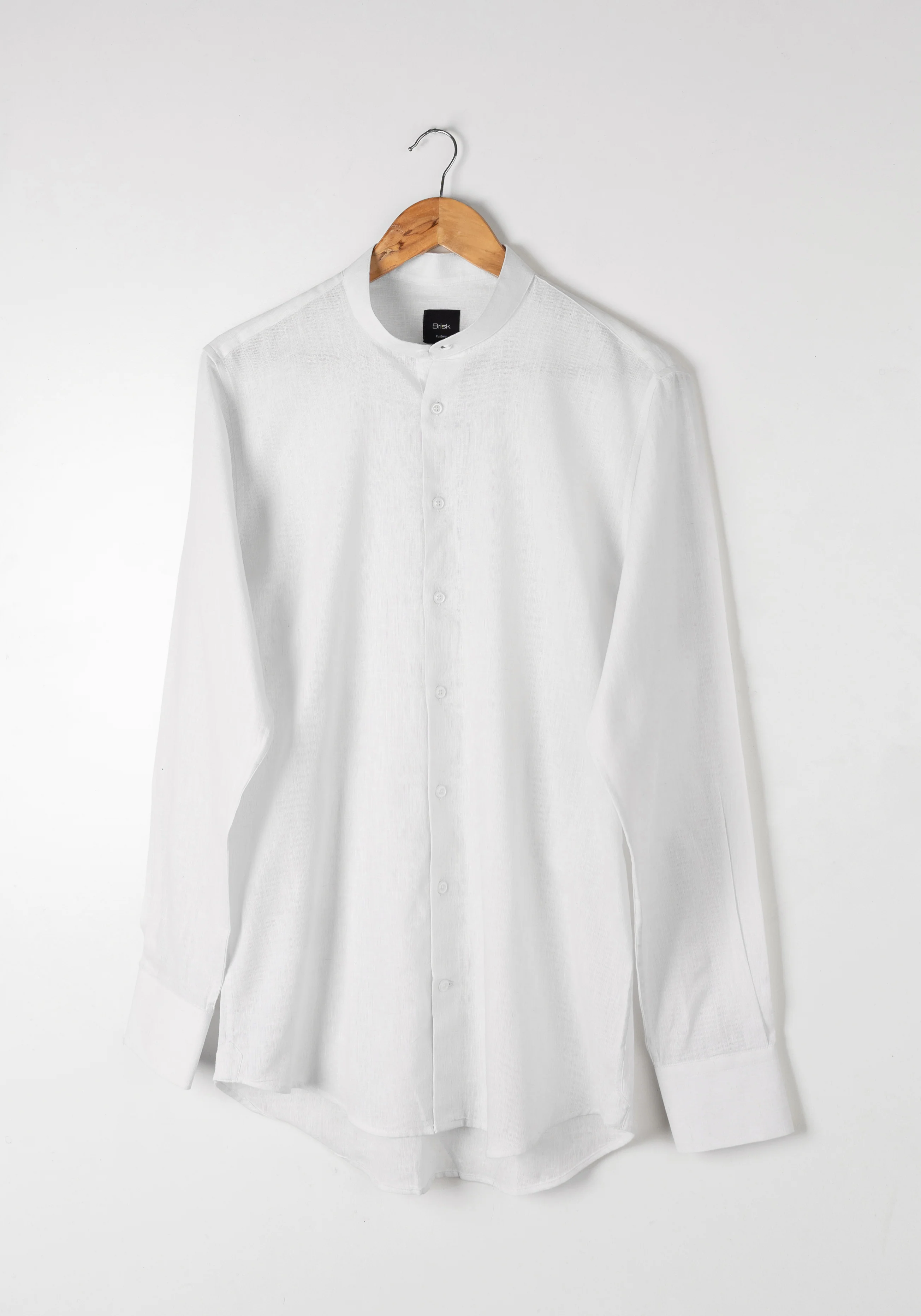 White Cotton-Linen Shirt - Band Collar - Image 3