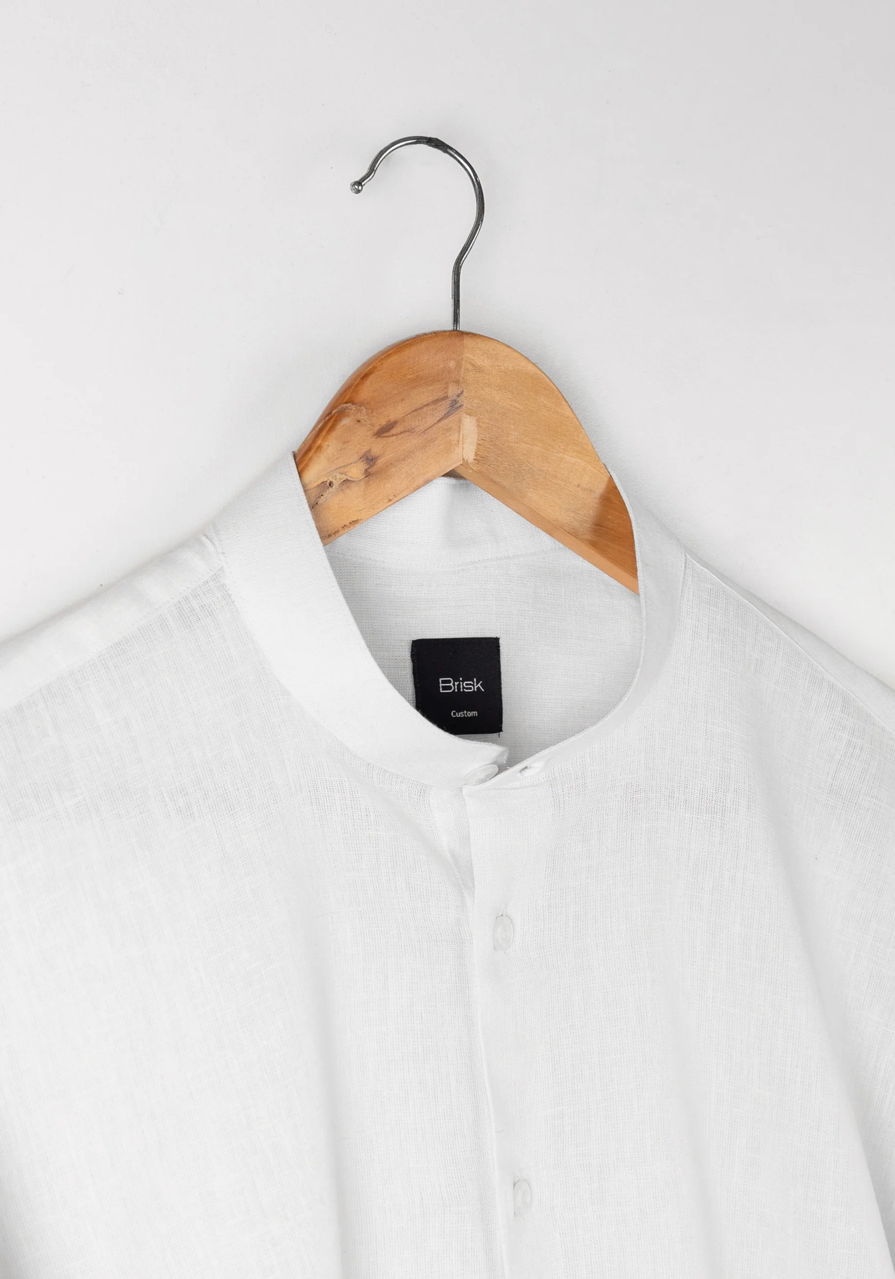 White Cotton-Linen Shirt - Band Collar - Image 4