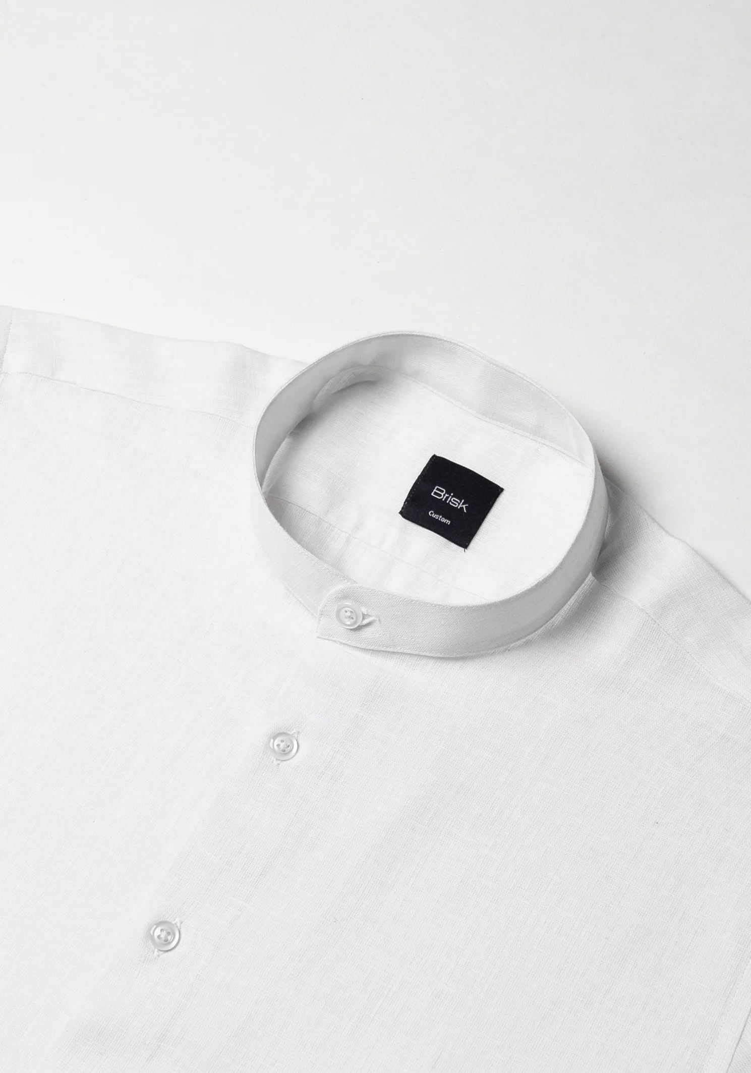 White Cotton-Linen Shirt - Band Collar - Image 5