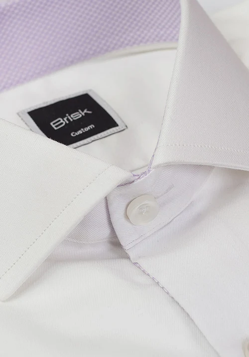 White 60's Poplin Shirt - Lavender Contrast - Image 3