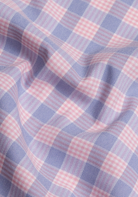 Wrinkle-Free Soft Pink and Blue Performance Ultra-Stretch Tartan Unused sample - Image 2