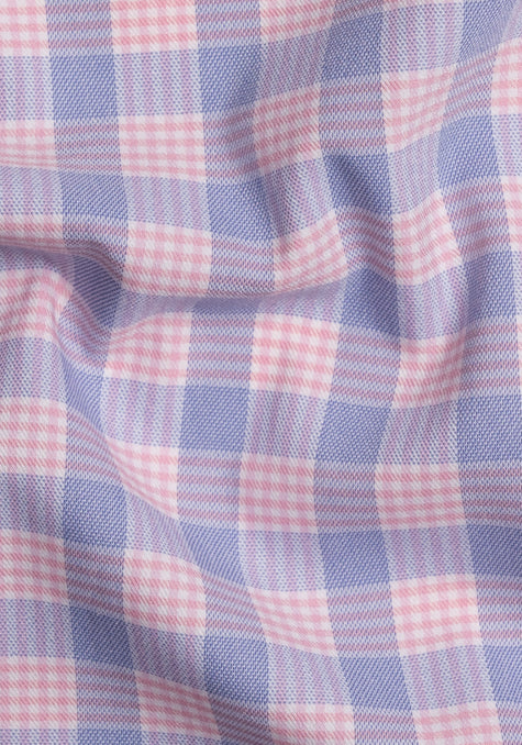 Wrinkle-Free Soft Pink and Blue Performance Ultra-Stretch Tartan Unused sample - Image 3