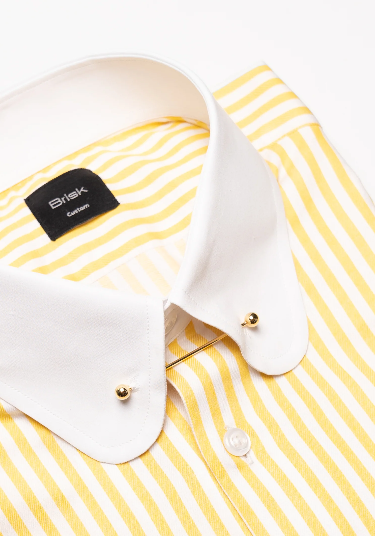 Yellow Bengal Stripes Pima Cotton Shirt - White Club Golden Pin Collar & French Cuffs - Image 2