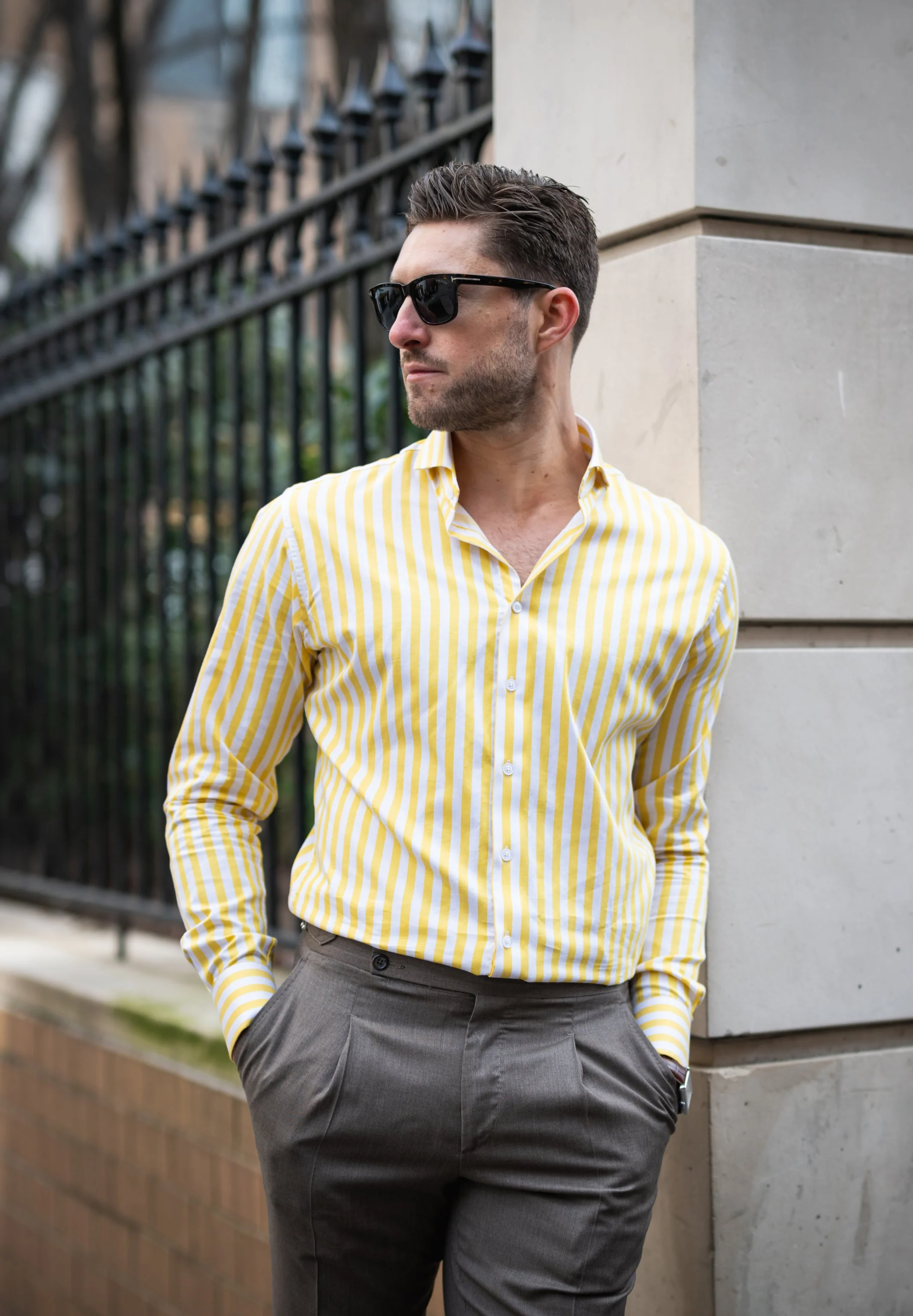 Yellow Bold Stripes Pima Cotton Shirt - Image 3